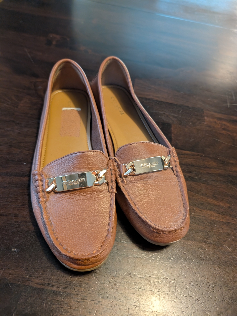 Coach Olive Leather Driving Loafers, Tan, Women's 7.5